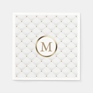 Serviette En Papier Moderne Monogramme Or Initial Luxe Blanc Quilé