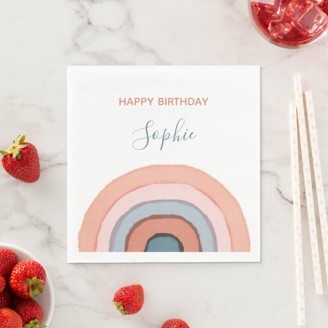 Serviette En Papier Moderne Pastel Aquarelle Anniversaire de enfant ar (En situation)