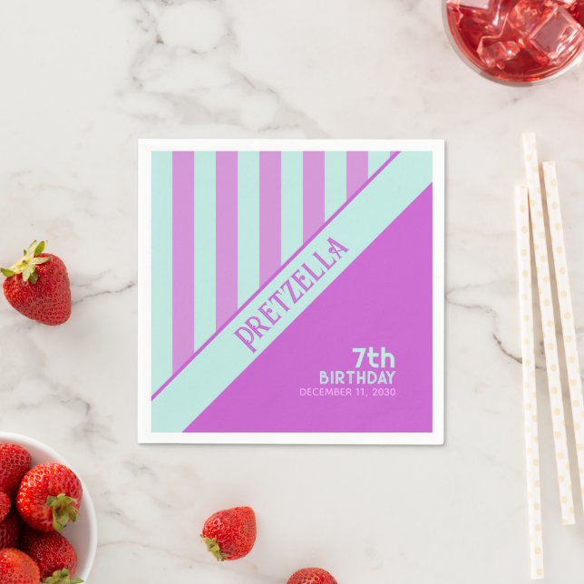Serviette En Papier Moderne Pastel Turquoise Pink Stripes Napkin (En situation)