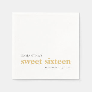 Serviette En Papier Moderne personnalisé Black Gold Texte Sweet 16 Nom