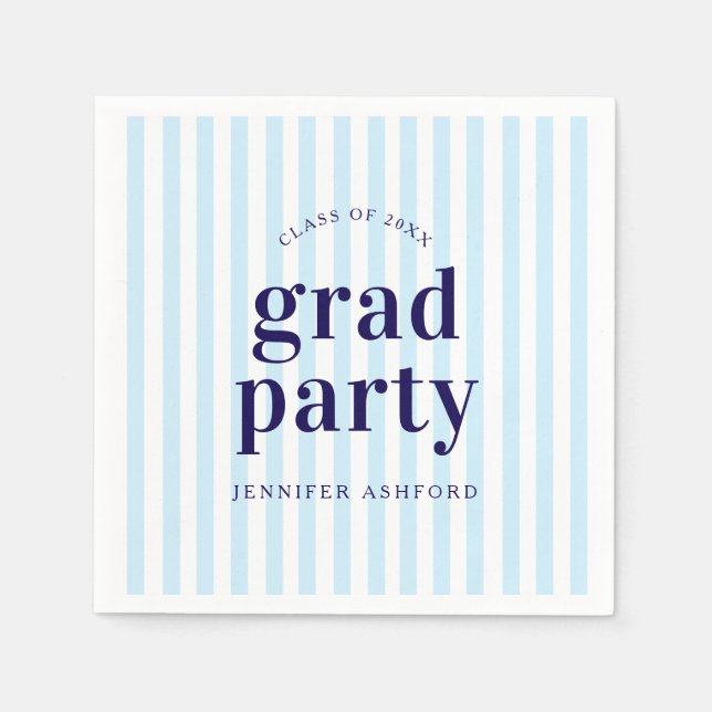 Serviette En Papier Moderne Retro Stripes Marine Blue Graduation Party (Devant)