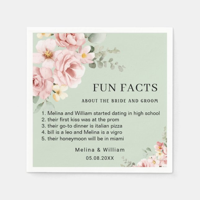 Serviette En Papier Moderne rose Floral Fun Faits Mariage (Devant)
