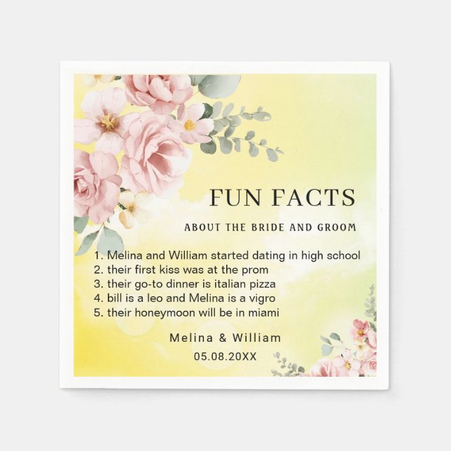 Serviette En Papier Moderne rose Floral Fun Faits Mariage (Devant)