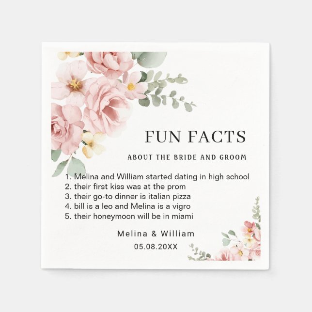 Serviette En Papier Moderne rose Floral Fun Faits Mariage (Devant)