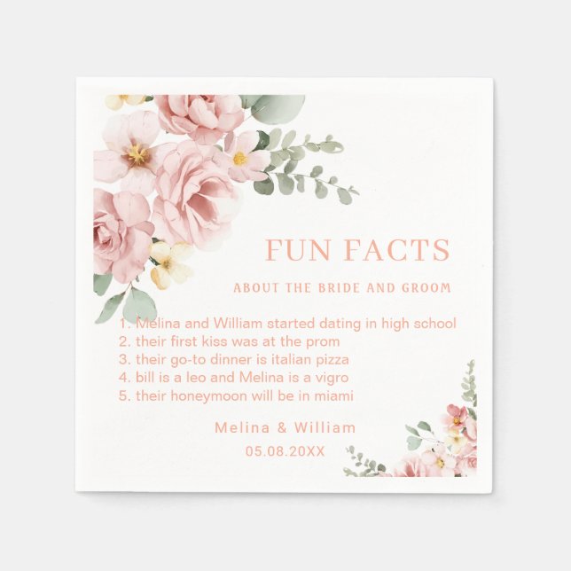 Serviette En Papier Moderne rose Floral Fun Faits Mariage (Devant)
