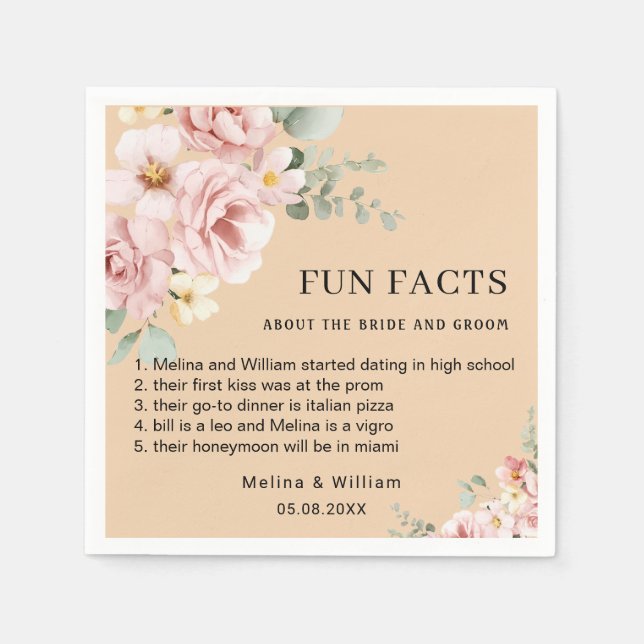 Serviette En Papier Moderne rose Floral Fun Faits Mariage (Devant)