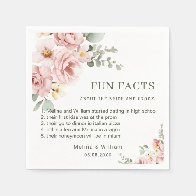 Serviette En Papier Moderne rose Floral Fun Faits Mariage (Devant)