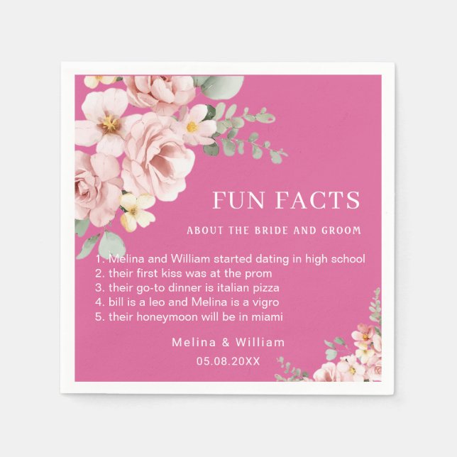Serviette En Papier Moderne rose Floral Fun Faits Mariage (Devant)