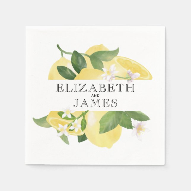 Serviette En Papier Moderne Russe Aquarelle Citron Mariage d'été (Devant)