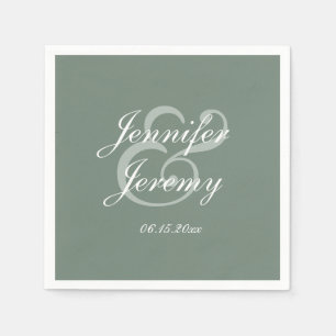 Serviette En Papier Moderne Sage Green Élégant Mariage de script blanc