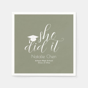 Serviette En Papier Moderne Sage Green Polices Élégantes Graduation