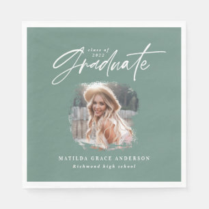 Serviette En Papier Moderne sauge vert script photo élégante graduatio