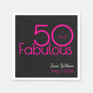 Serviette En Papier Moderne Script Rose Noir Fantastique 50e Anniversa