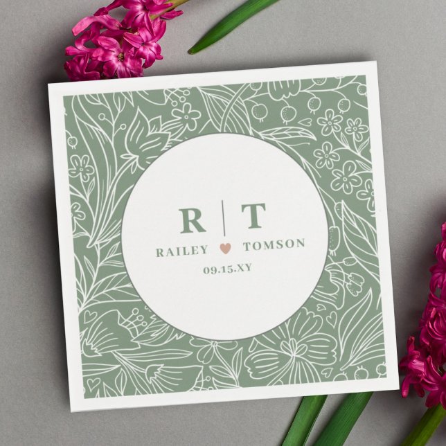 Serviette En Papier Moderne Simple Basique Vert Floral Mariage (Créateur téléchargé)
