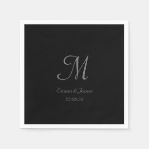 Serviette En Papier Moderne Simple Black Grey Script Nom du monogramme