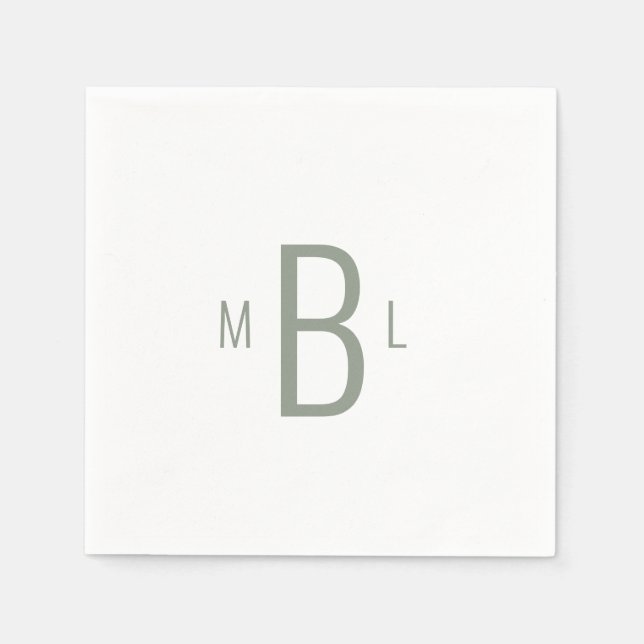 Serviette En Papier Moderne simple police Sage Monogramme Mariage Cock (Devant)