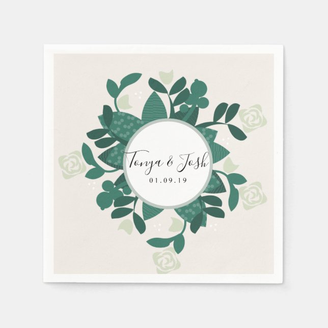 Serviette En Papier Moderne Sophistiqué Rose Bush vert (Devant)