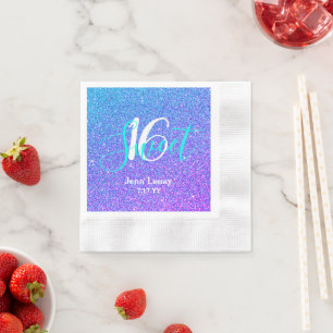 Serviette En Papier Moderne Sweet 16 Turquoise Parties scintillant vio