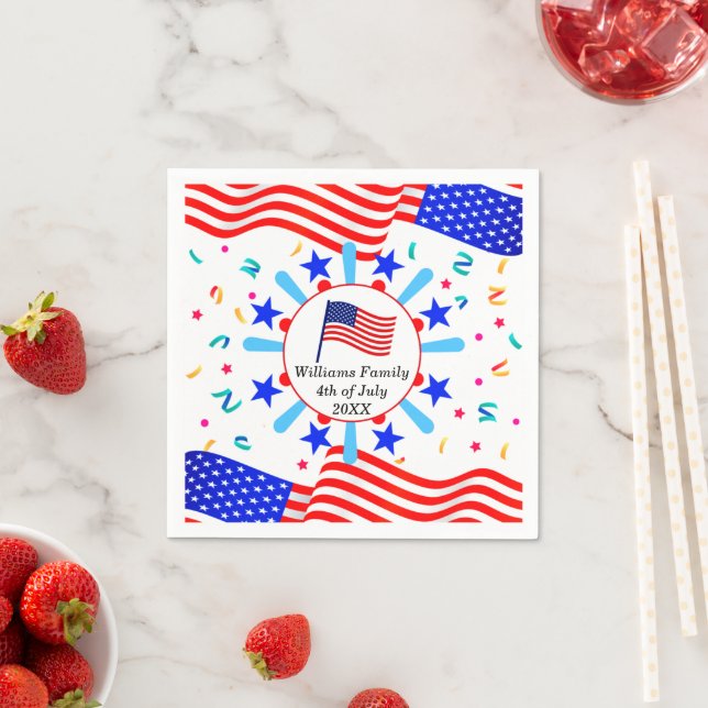 Serviette En Papier Modifier tout texte USA Flag Independence Day 4 ju (En situation)