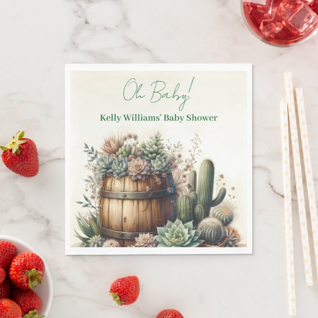 Serviette En Papier Mon bébé ! Baby shower Rustique Succulents & Cactu (En situation)
