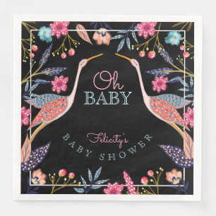Serviette En Papier Mon bébé   Chic Baby shower floral de cigogne