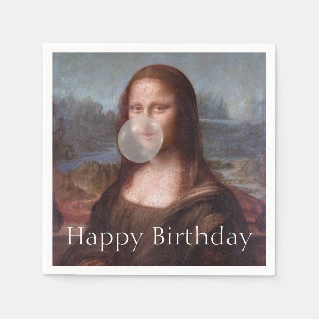 Serviette En Papier Mona Lisa soufflant la gomme Joyeux anniversaire (Devant)
