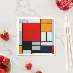 Serviette En Papier Mondrian - Composition avec grand plan rouge