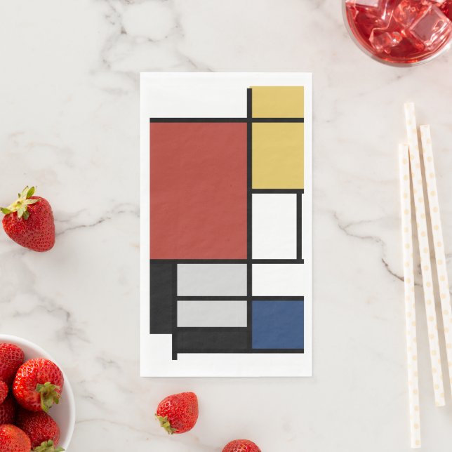 Serviette En Papier Mondrian Peinture Rouge Plane Jaune Noir Gris Bleu (En situation)