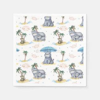 Serviette En Papier  “Monkey-Hippos” All-Over Pint 