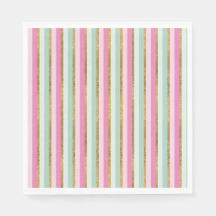 Serviette En Papier Monnaie D'Or Et Bandes Roses