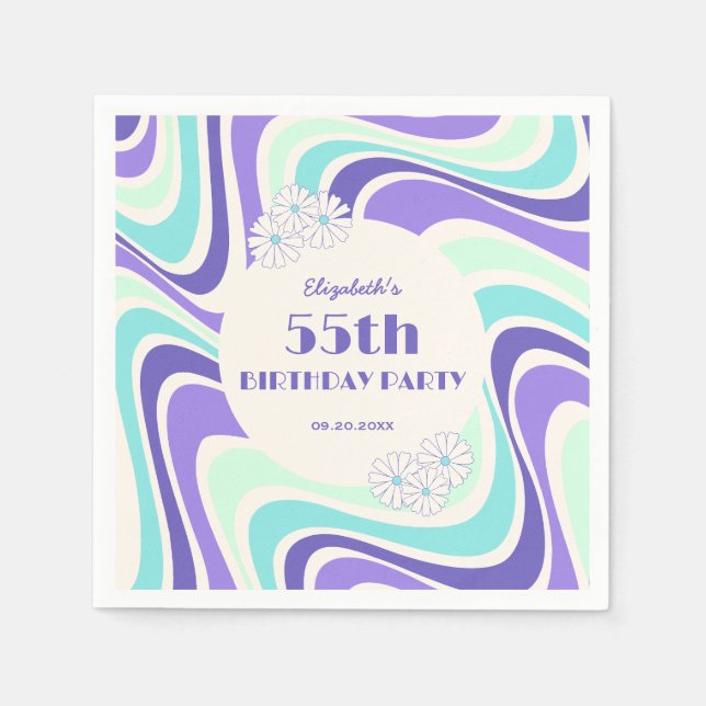 Serviette En Papier Monnaie Fleur Retro Bleu Anniversaire (Devant)