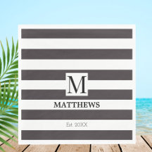 Monogram Blue Stripes Nom de famille Nautique