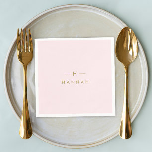 Serviette En Papier Monogram Blush Elegant Gold Minimum