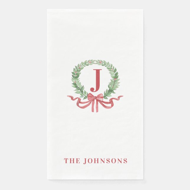 Serviette En Papier Monogram Christmas Wreath (Devant)