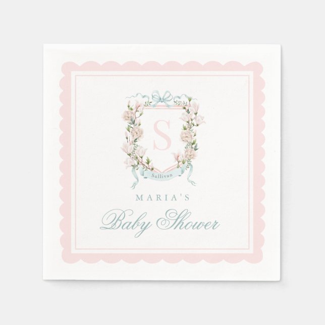 Serviette En Papier Monogram Crest Pink Bow Scallop (Devant)