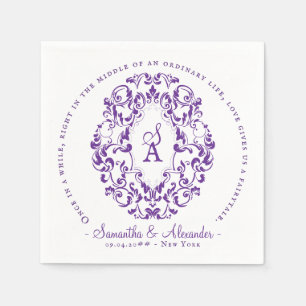 Serviette En Papier Monogram Crest Vieux Imprimer Royal Purple Mariage