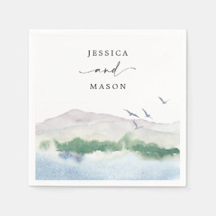 Serviette En Papier Monogram Mountain Lake Mariage Cocktail Napkin