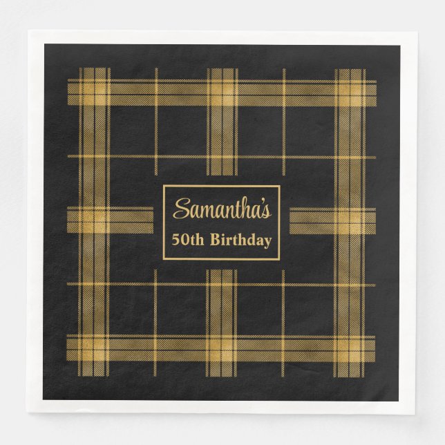 Serviette En Papier Monogram Napkins Luxe Black Gold Mariage Accent (Devant)