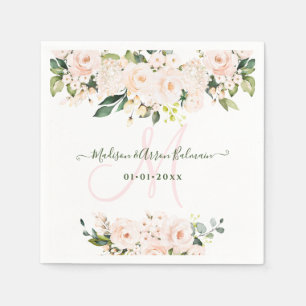 Serviette En Papier Monogram Roses Roses Eucalyptus Rose Clair Tout Év