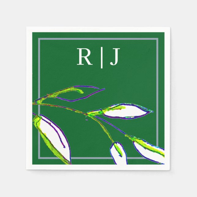 Serviette En Papier Monogram Sage Green Leaf Art Dusty Blue Mariage (Devant)