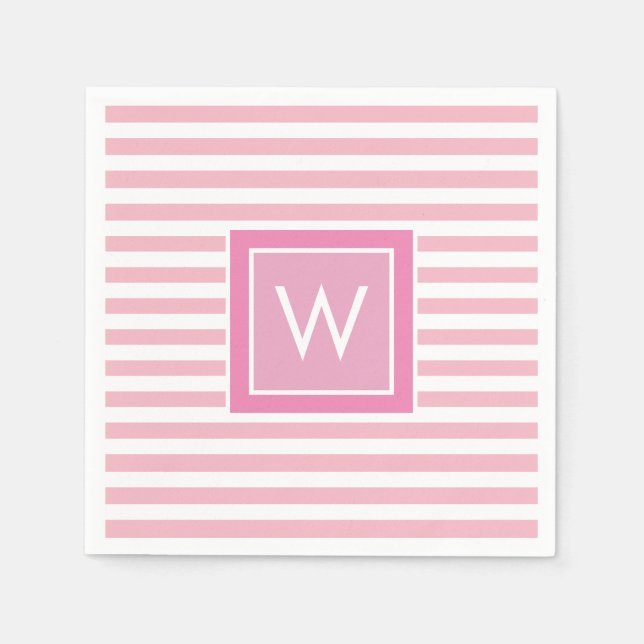 Serviette En Papier Monogramme à bande blanche et rose pâle (Devant)