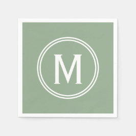 Serviette En Papier Monogramme à cadre rond vert Sage moderne