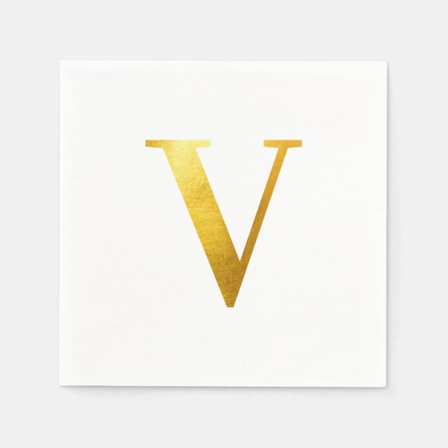 Serviette En Papier Monogramme à huile d'or classique V (Devant)