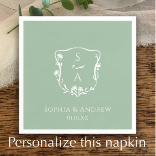 Serviette En Papier Monogramme à tendance Eucalyptus Floral Crest Mari