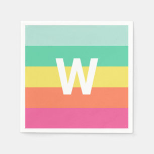 Serviette En Papier Monogramme Arc en ciel Bloc de couleur Sherbet Per