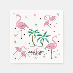 Serviette En Papier Monogramme atomique de style de Flamants roses et
