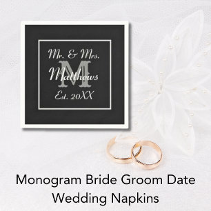 Serviette En Papier Monogramme Black Bride Groom Date Mariage Papier
