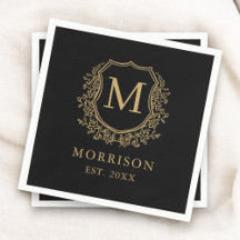 Monogramme Black Gold Crest Mariage botanique