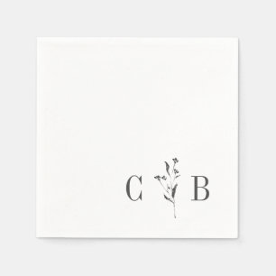 Serviette En Papier Monogramme blanc botanique simple Mariage initial