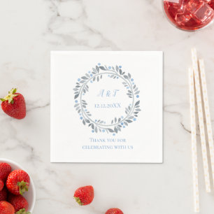 Serviette En Papier Monogramme blanc gris bleu Mariage floral